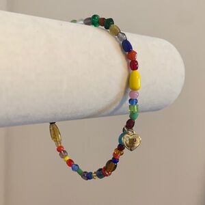 Multicolor Beaded 7 1/2” Bracelet with Gold Heart Charm